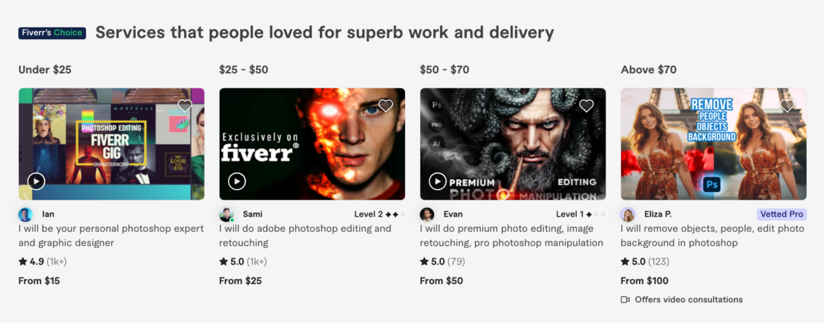 Photo editing services on Fiverr